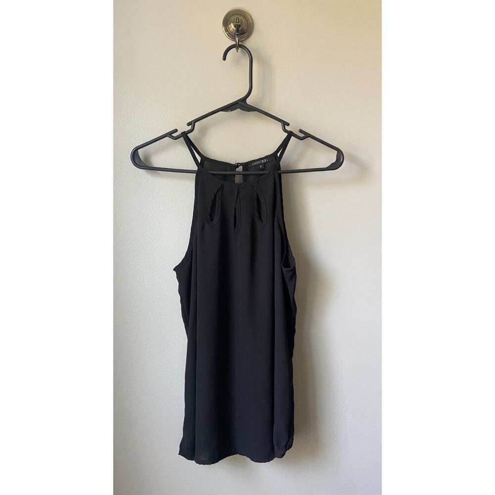 Papermoon Sheer Black Flowing Sleeveless Blouse With Keyhole Neckline, Small